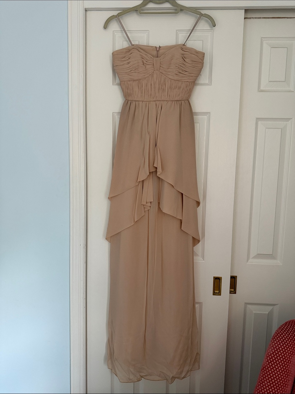 BHLDN Strapless Layered Chiffon Gown in Light Blush